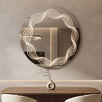 Modern Round Frameless LED Mirror with Unique Concentric Wavy Inner Light Pattern