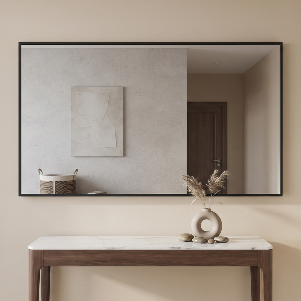 Modern Rectangular Wall Mirror with Thin Black Frame