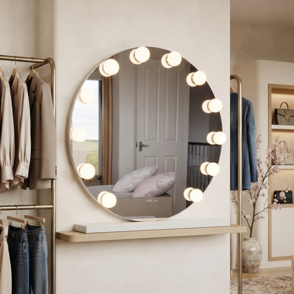 Round Hollywood Lighted Vanity Mirror with Bulbs