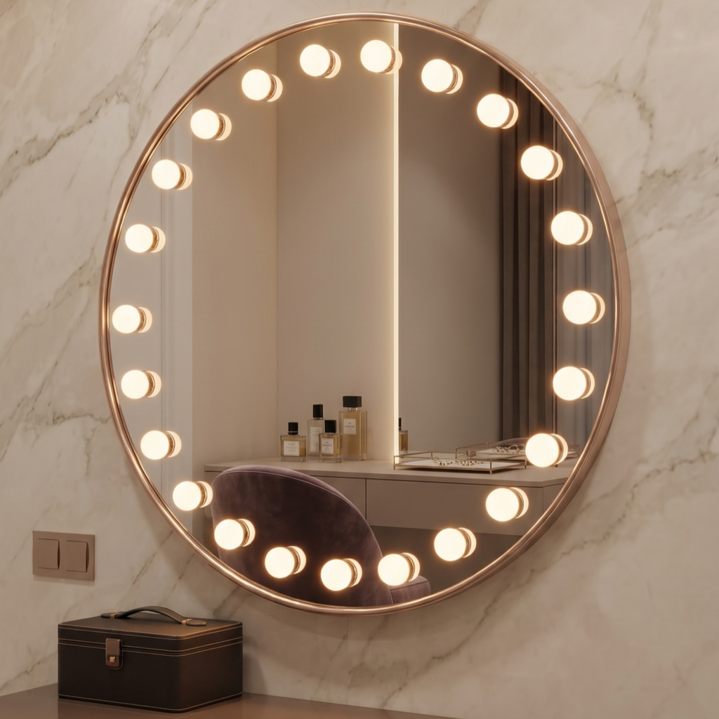 Rounded Frame Hollywood Vanity Mirror with Integrated Bulbs