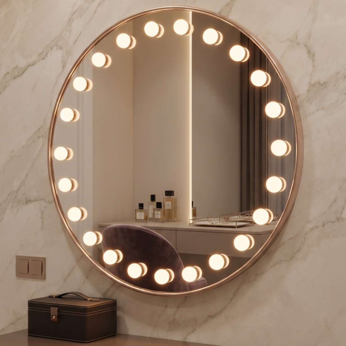 Rounded Frame Hollywood Vanity Mirror with Integrated Bulbs