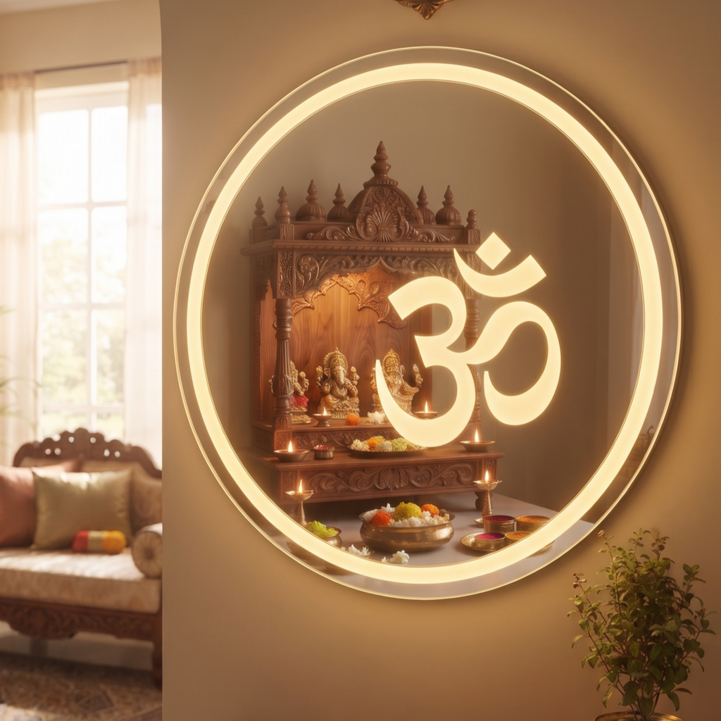 Round LED Om Motif Wall Mirror