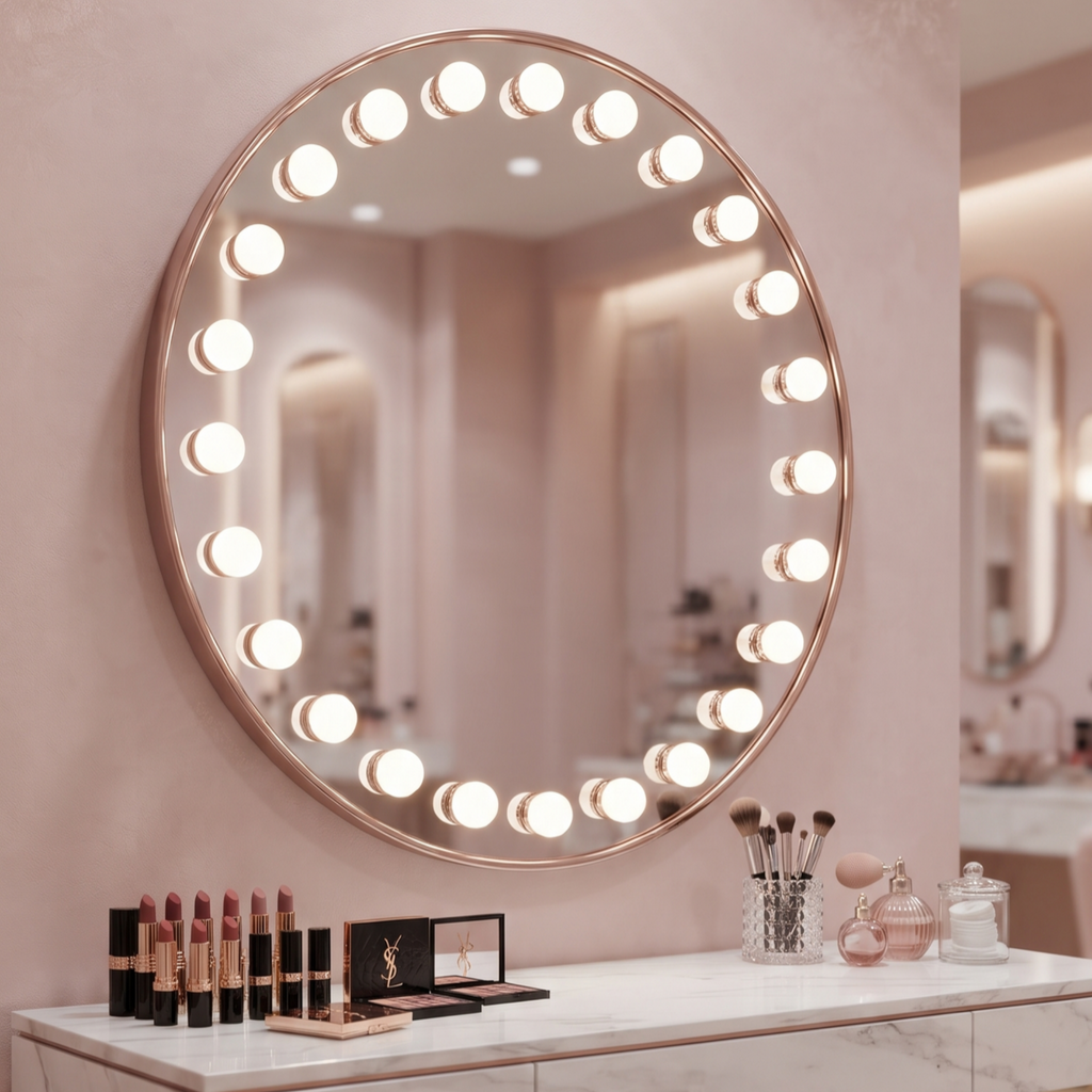 Rounded Frame Hollywood Vanity Mirror with Integrated Bulbs