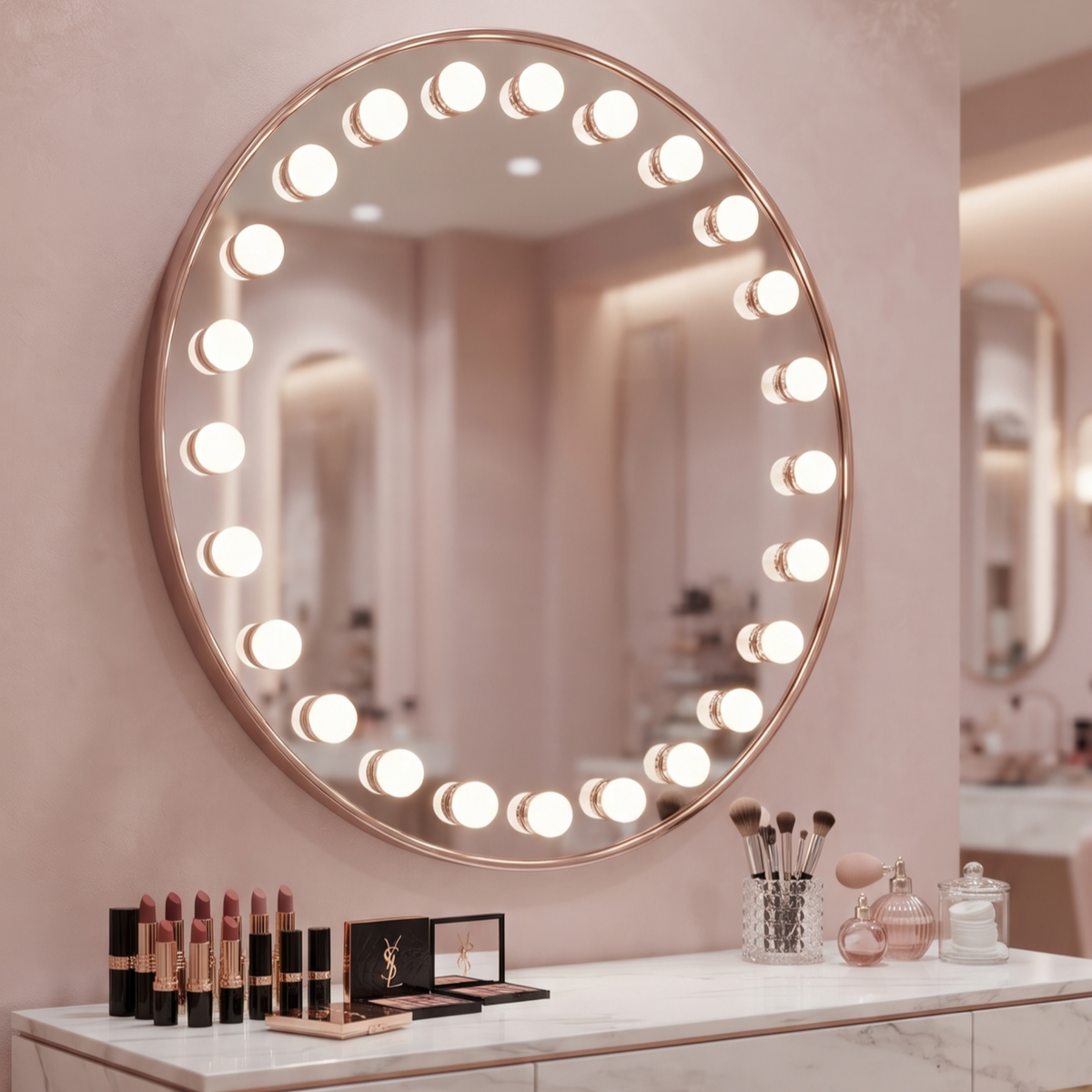 Rounded Frame Hollywood Vanity Mirror with Integrated Bulbs