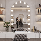 Arched Hollywood Vanity Mirror with Built-In LED Bulbs and Magnifier