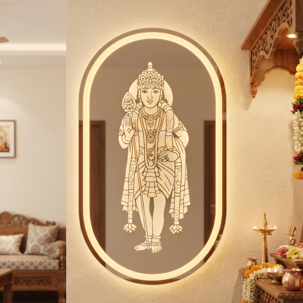 Premium LED Etched Deity Wall Mirror