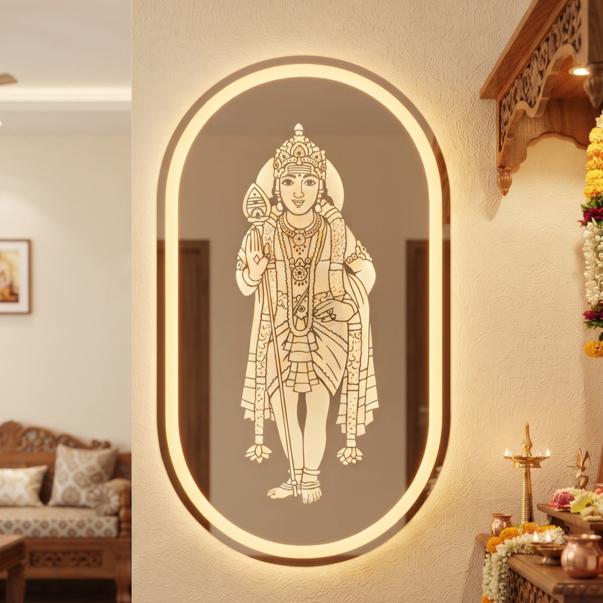Premium LED Etched Deity Wall Mirror