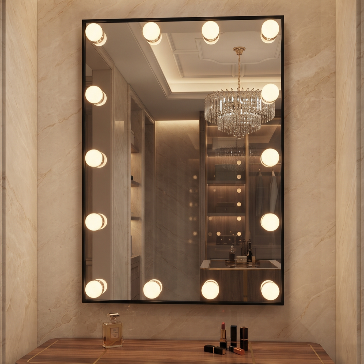 Professional Hollywood Vanity Mirror with Built-In LED Bulbs and Frame