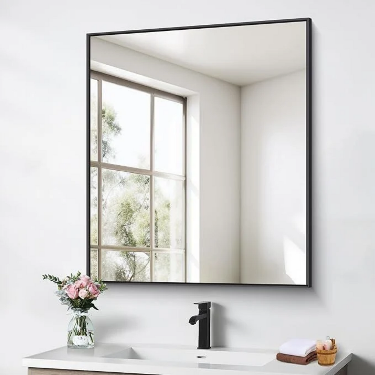 Modern Black-Framed Rectangular Wall Mirror