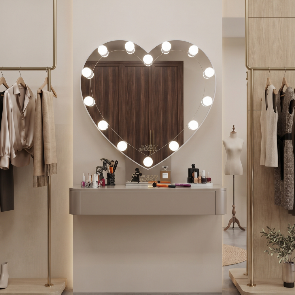 Heart-Shaped Hollywood Vanity Mirror with Integrated Bulbs