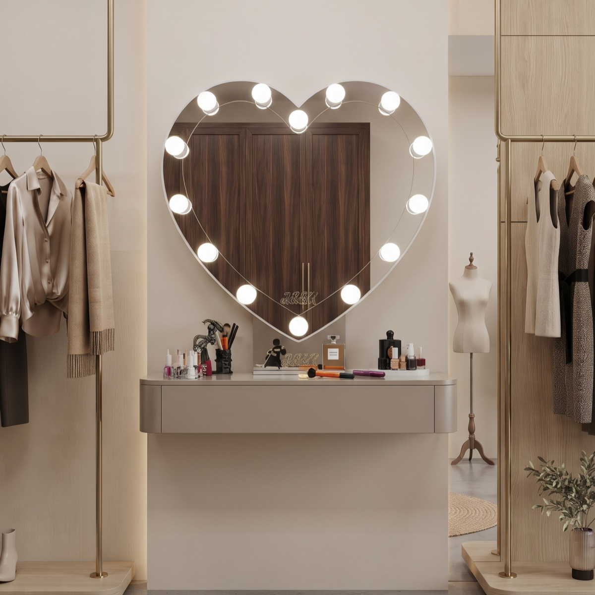 Heart-Shaped Hollywood Vanity Mirror with Integrated Bulbs