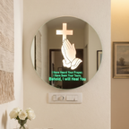 Round Frameless LED Wall Mirror with Prayer and Healing Script Illumination