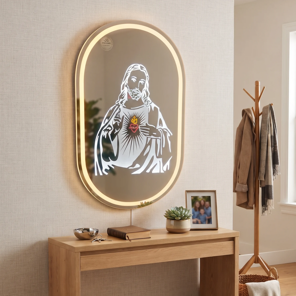 Sacred Heart Jesus Christ LED Oval Wall Mirror