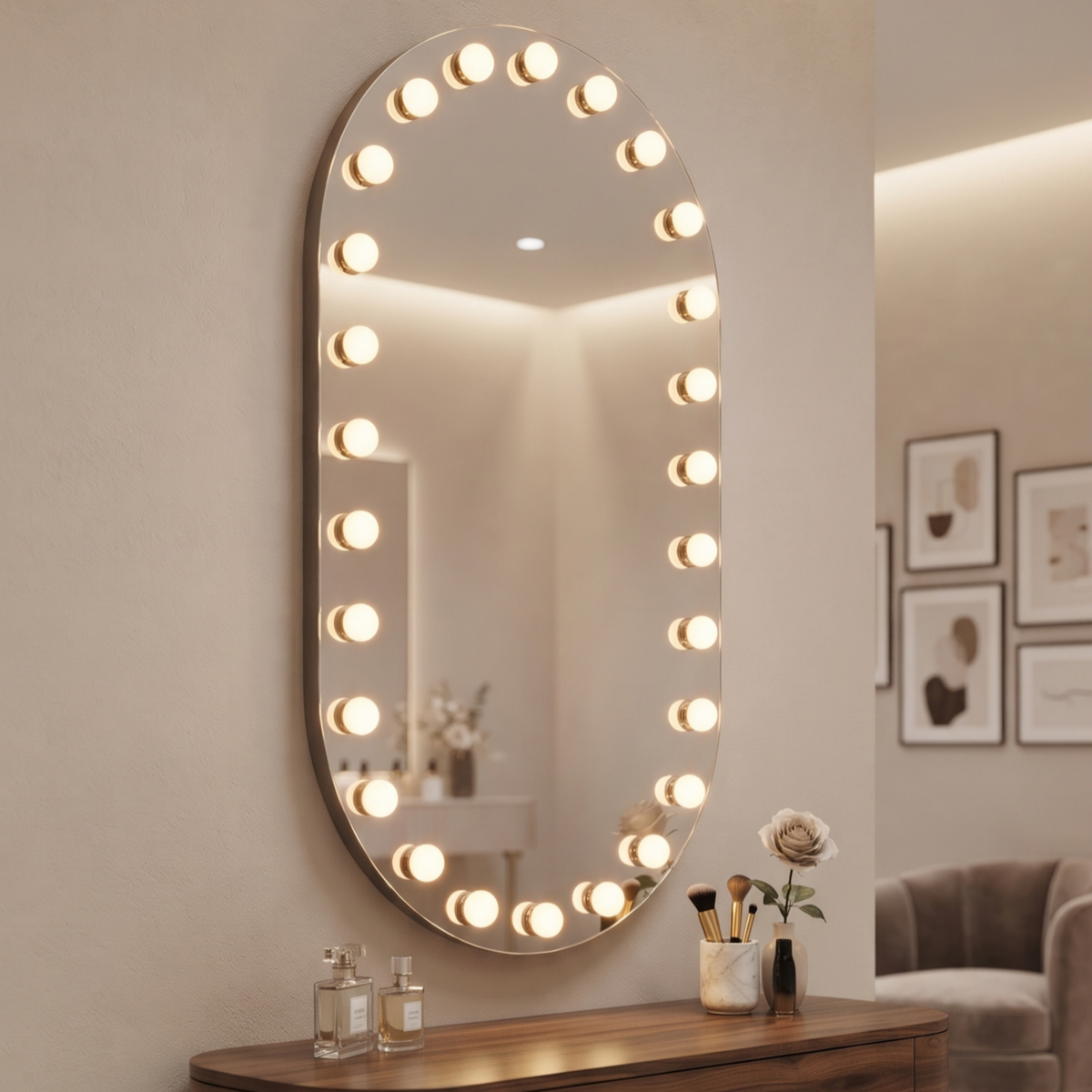 Illuminated Vanity Mirror with Integrated Bulbs