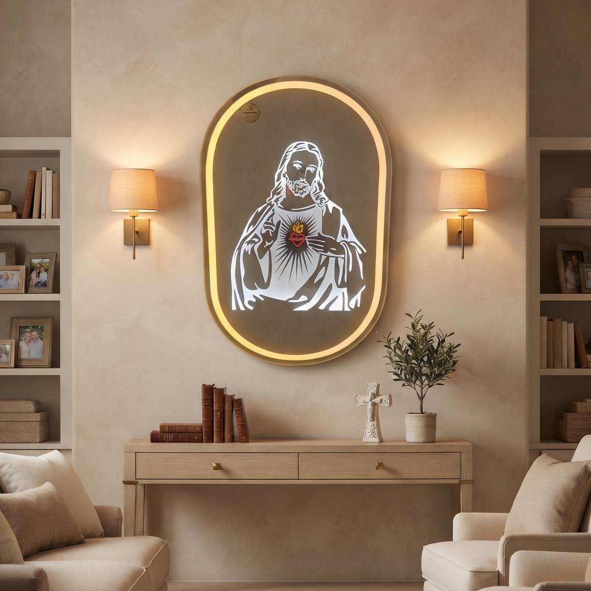 Sacred Heart Jesus Christ LED Oval Wall Mirror