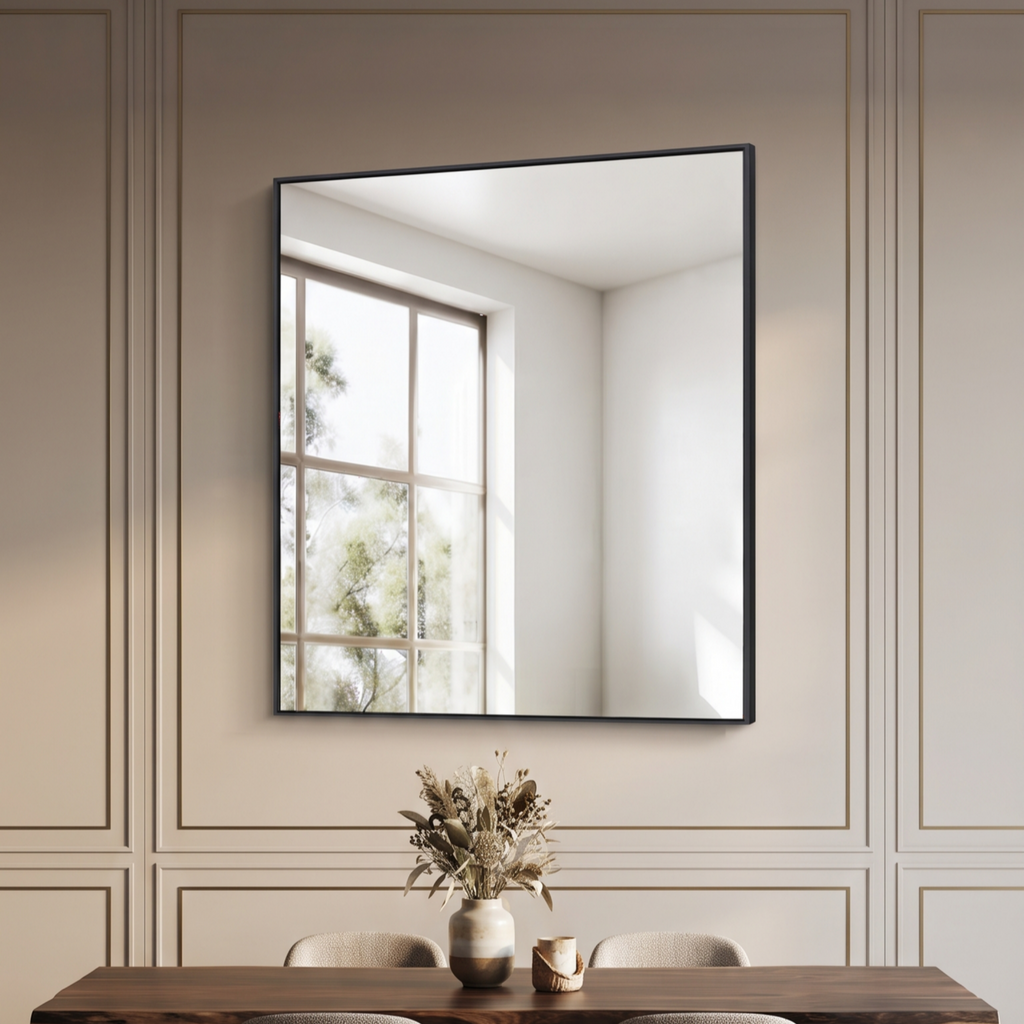 Modern Black-Framed Rectangular Wall Mirror