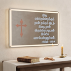 Premium Frameless LED Wall Mirror with Custom Scripture & Cross Design