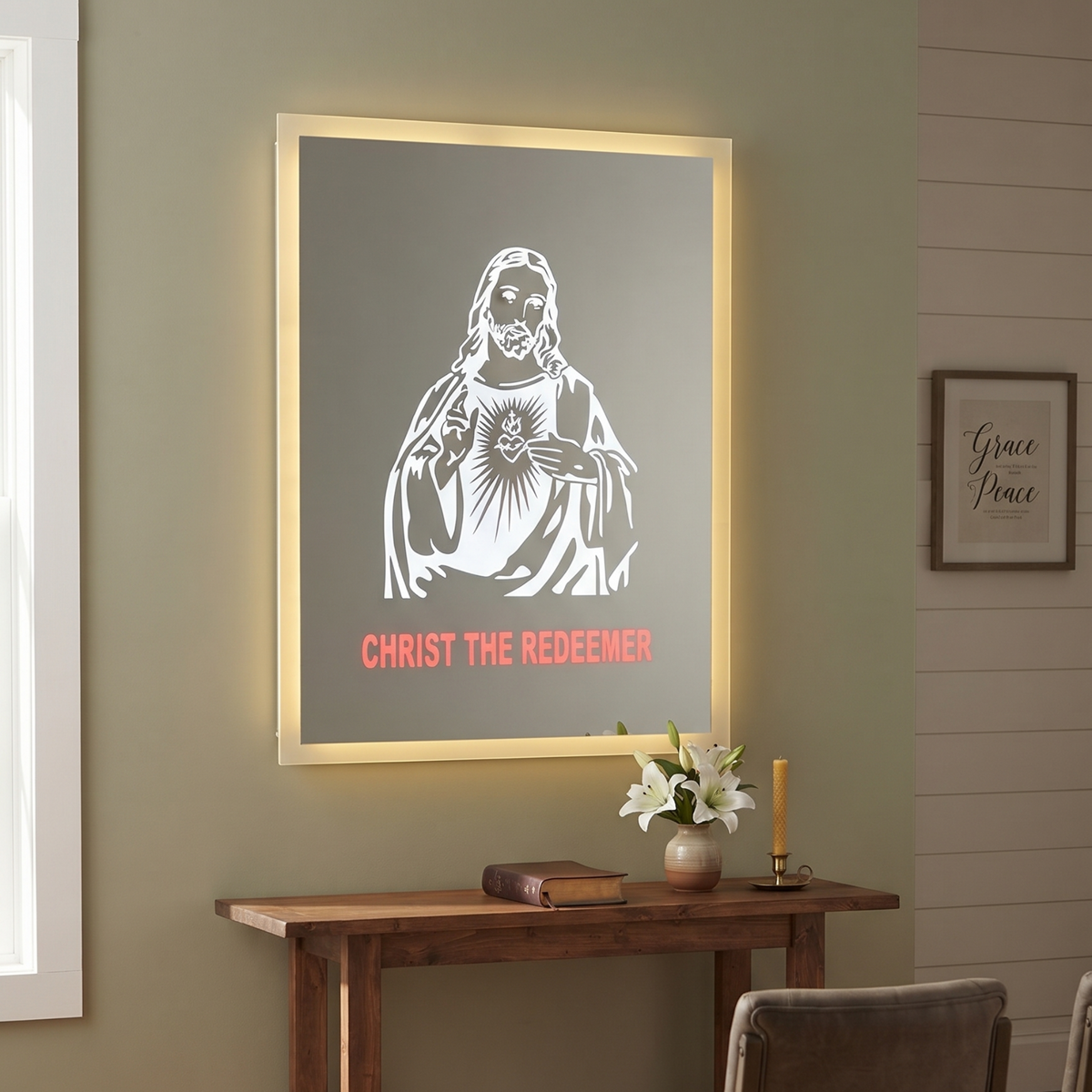 Christ the Redeemer Framed Rectangular LED Wall Mirror