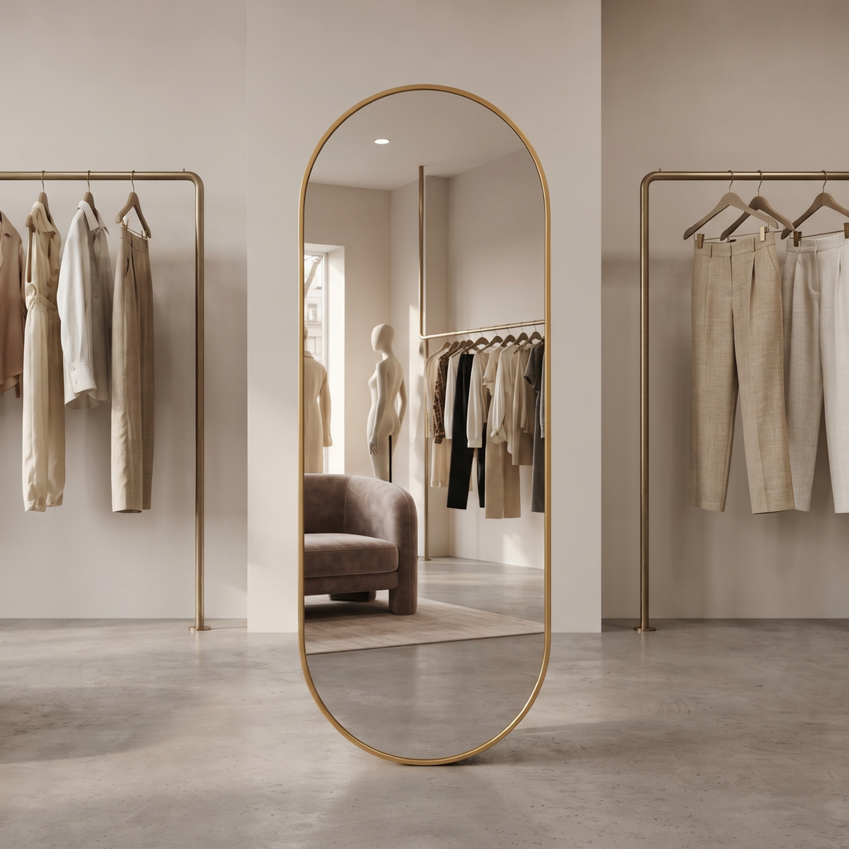 Gold Framed Oval Full Length Floor Mirror