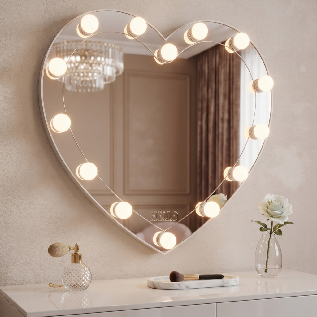 Heart-Shaped Hollywood Vanity Mirror with Integrated Bulbs