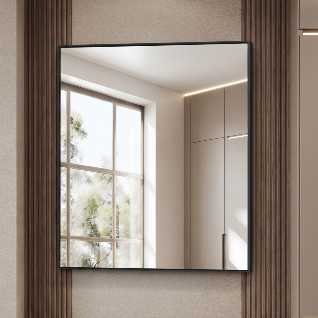 Modern Black-Framed Rectangular Wall Mirror