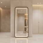 Modern Black Framed Full-Length LED Mirror with Geometric Frosted Border