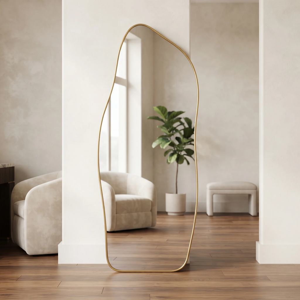 Asymmetrical Gold Framed Full-Length Mirror