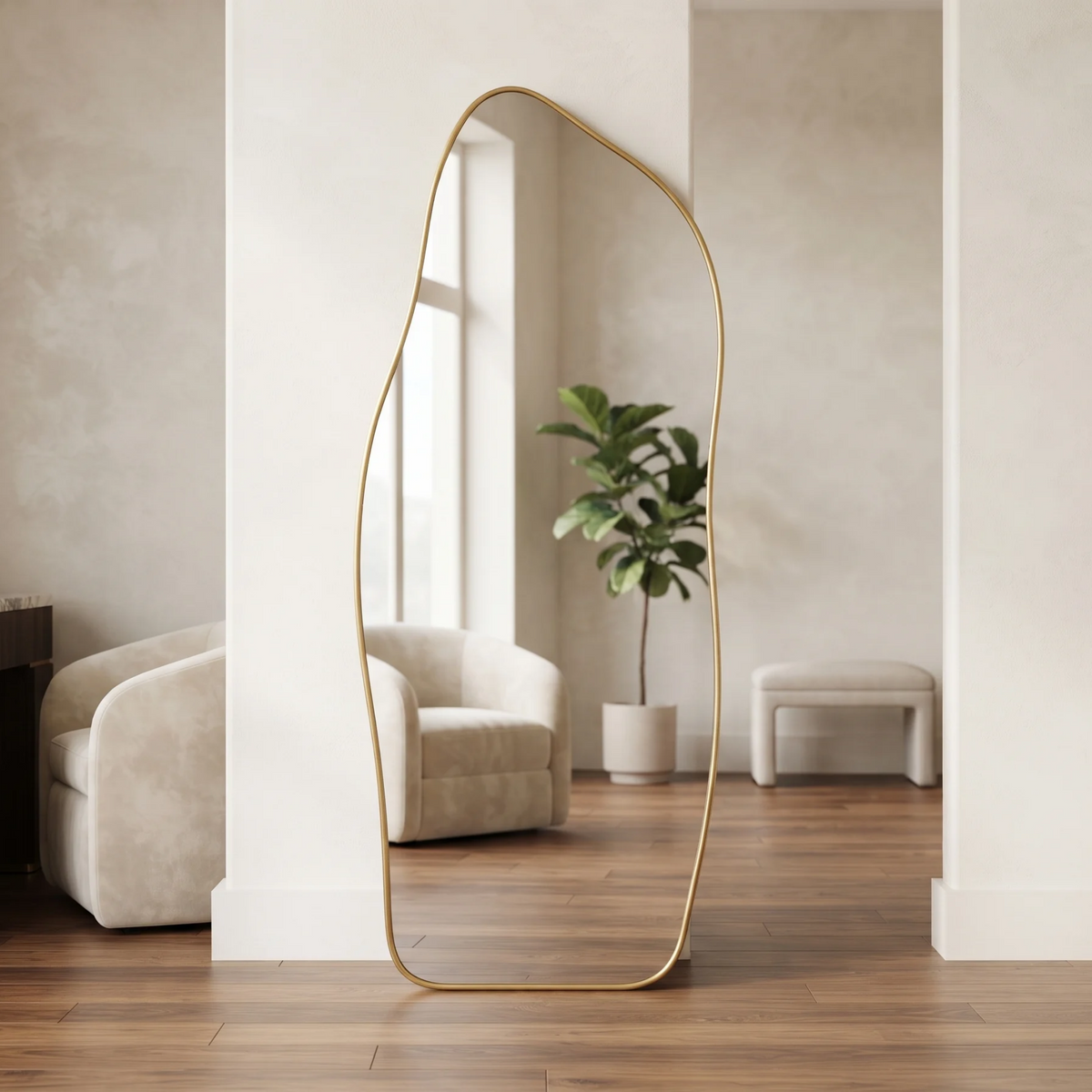 Asymmetrical Gold Framed Full-Length Mirror