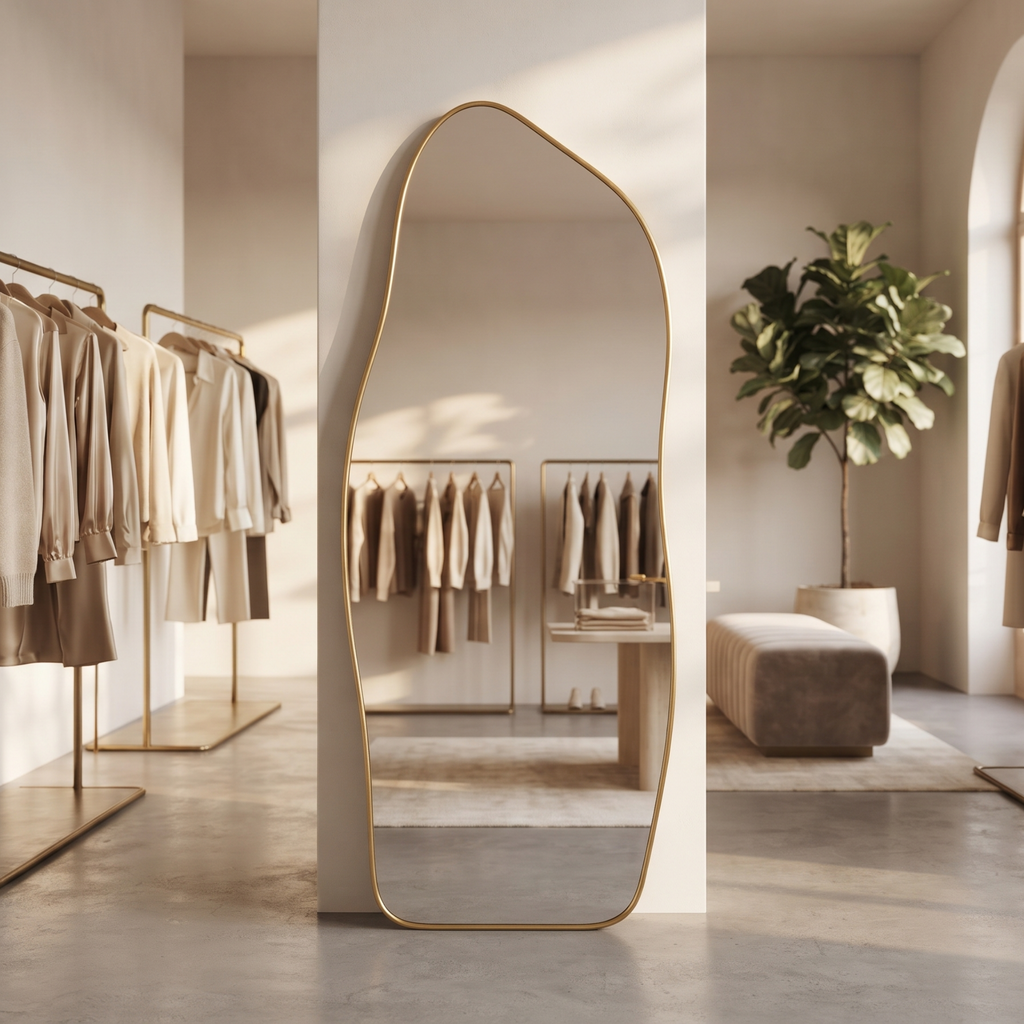 Asymmetrical Gold Framed Full-Length Mirror