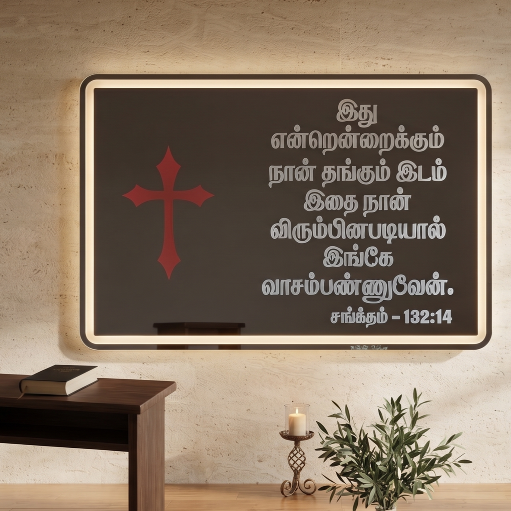 Premium Frameless LED Wall Mirror with Custom Scripture & Cross Design