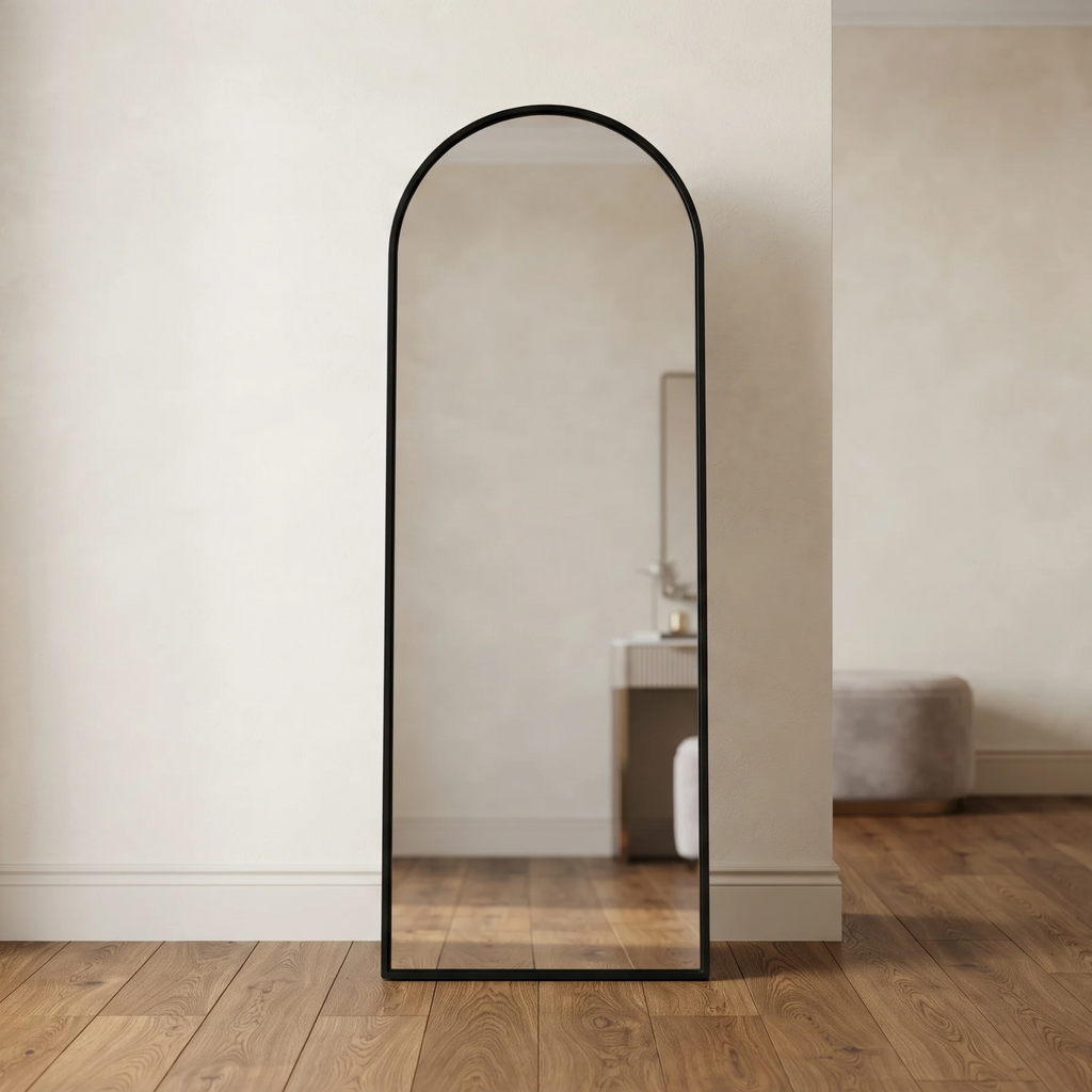 Arched Full-Length Mirror with Black Frame
