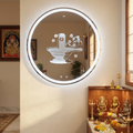 Round Frameless LED Wall Mirror with Spiritual Shivling Etching