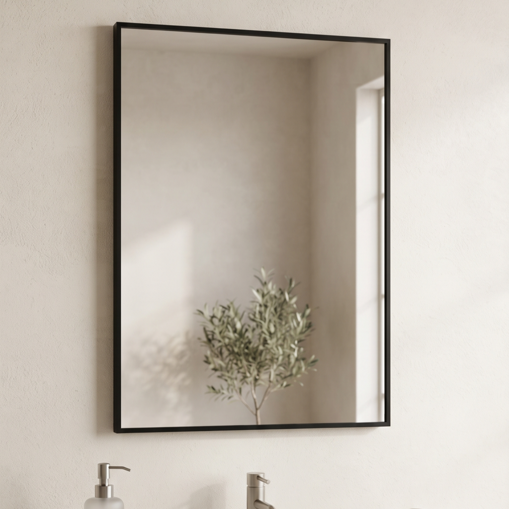 Modern Black-Framed Rectangular Wall Mirror