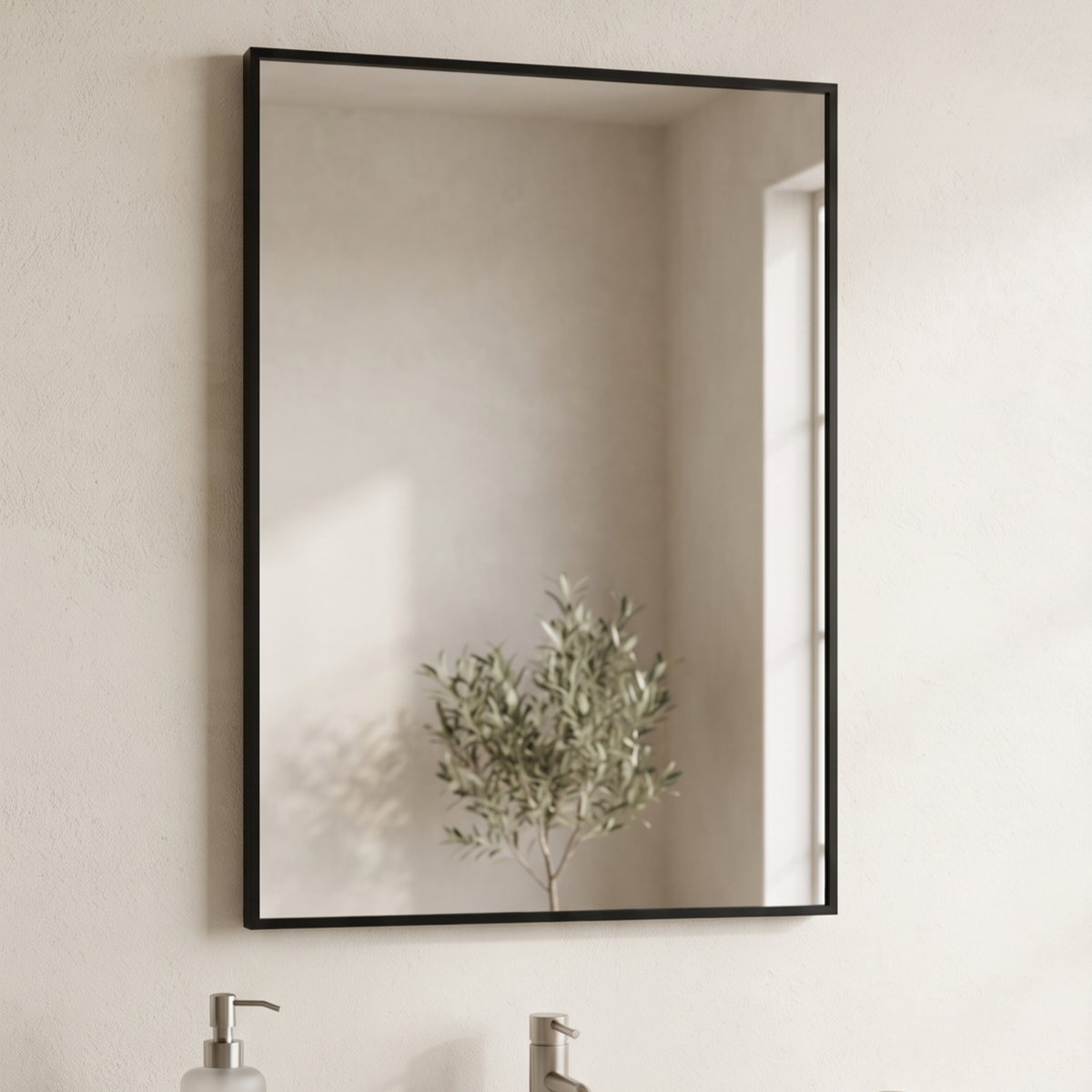 Modern Black-Framed Rectangular Wall Mirror