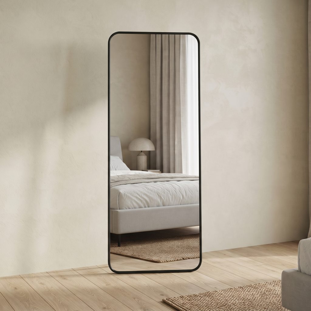 Modern Rounded Corner black Framed Standing Mirror
