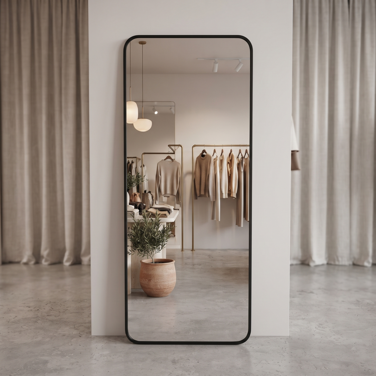 Modern Rounded Corner black Framed Standing Mirror