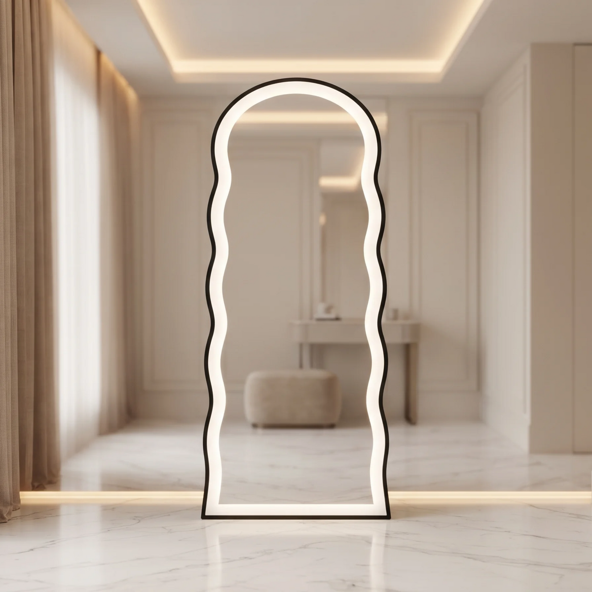 Wavy Frame LED Arched Full-Length Mirror