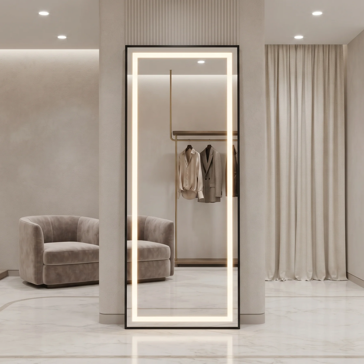 Black Framed LED Rectangular Mirror