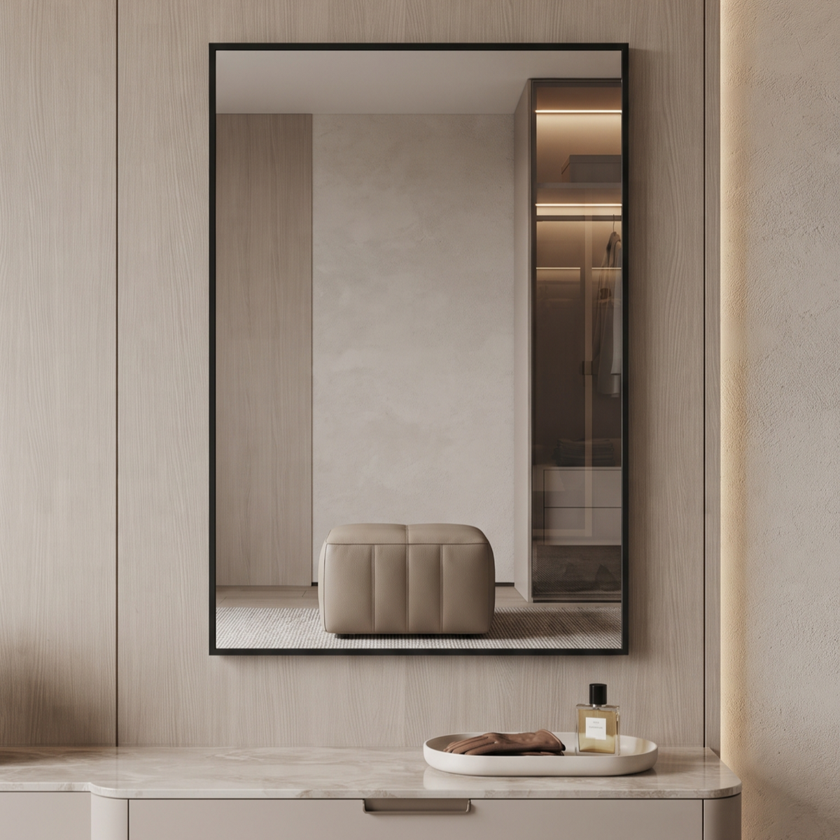 Modern Rectangular Framed Accent Mirror with Slim Profile