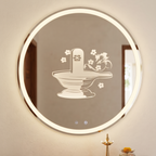 Round Frameless LED Wall Mirror with Spiritual Shivling Etching