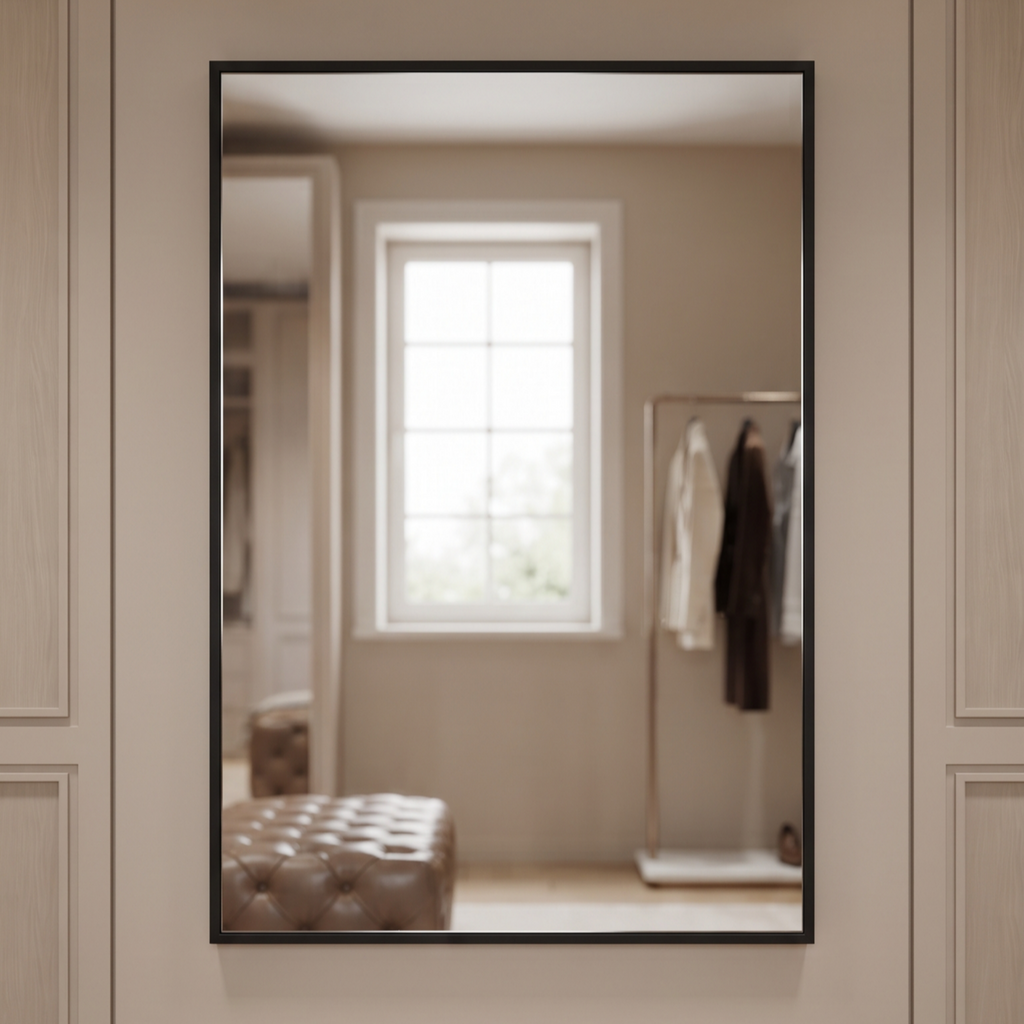 Modern Black-Framed Rectangular Wall Mirror