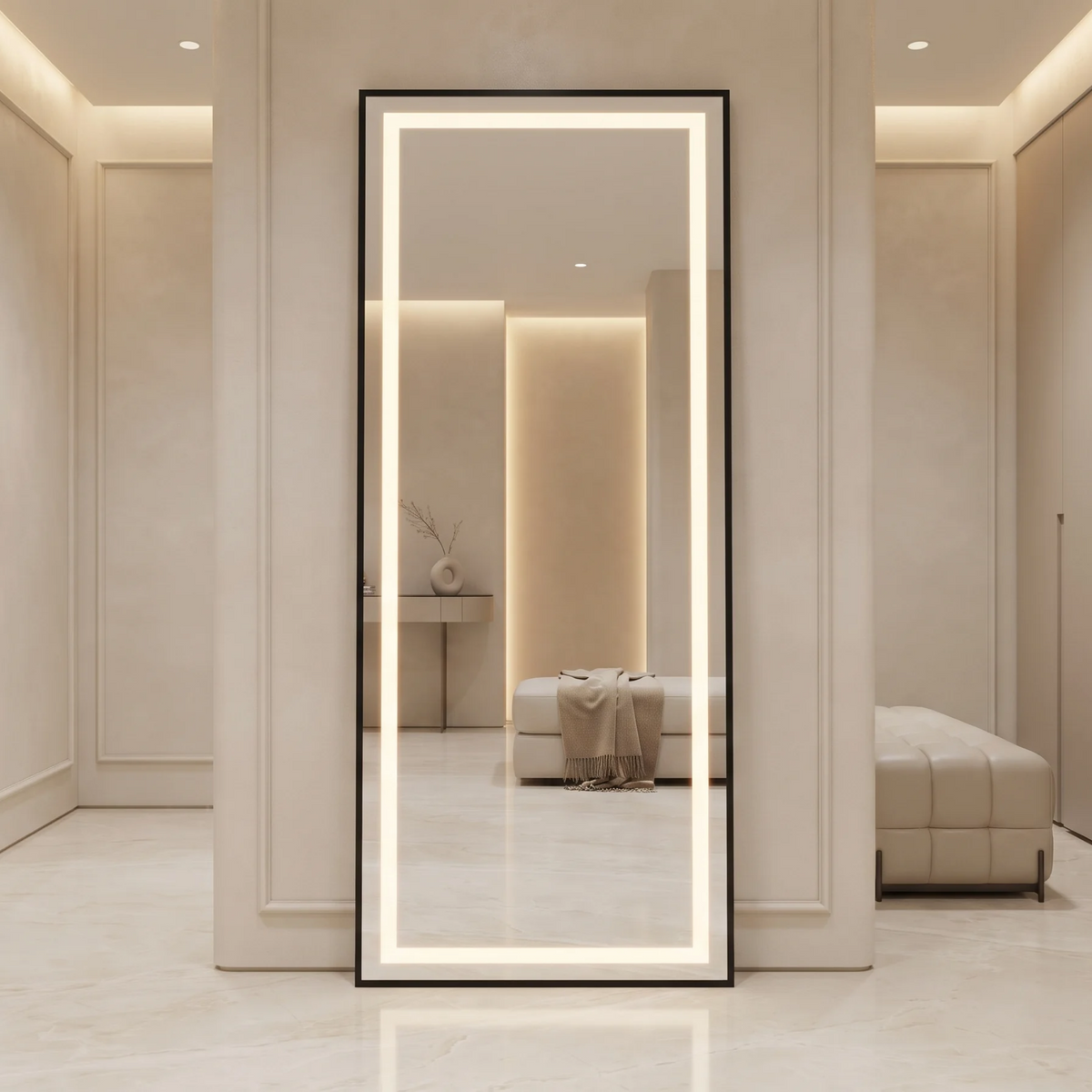 Black Framed LED Rectangular Mirror