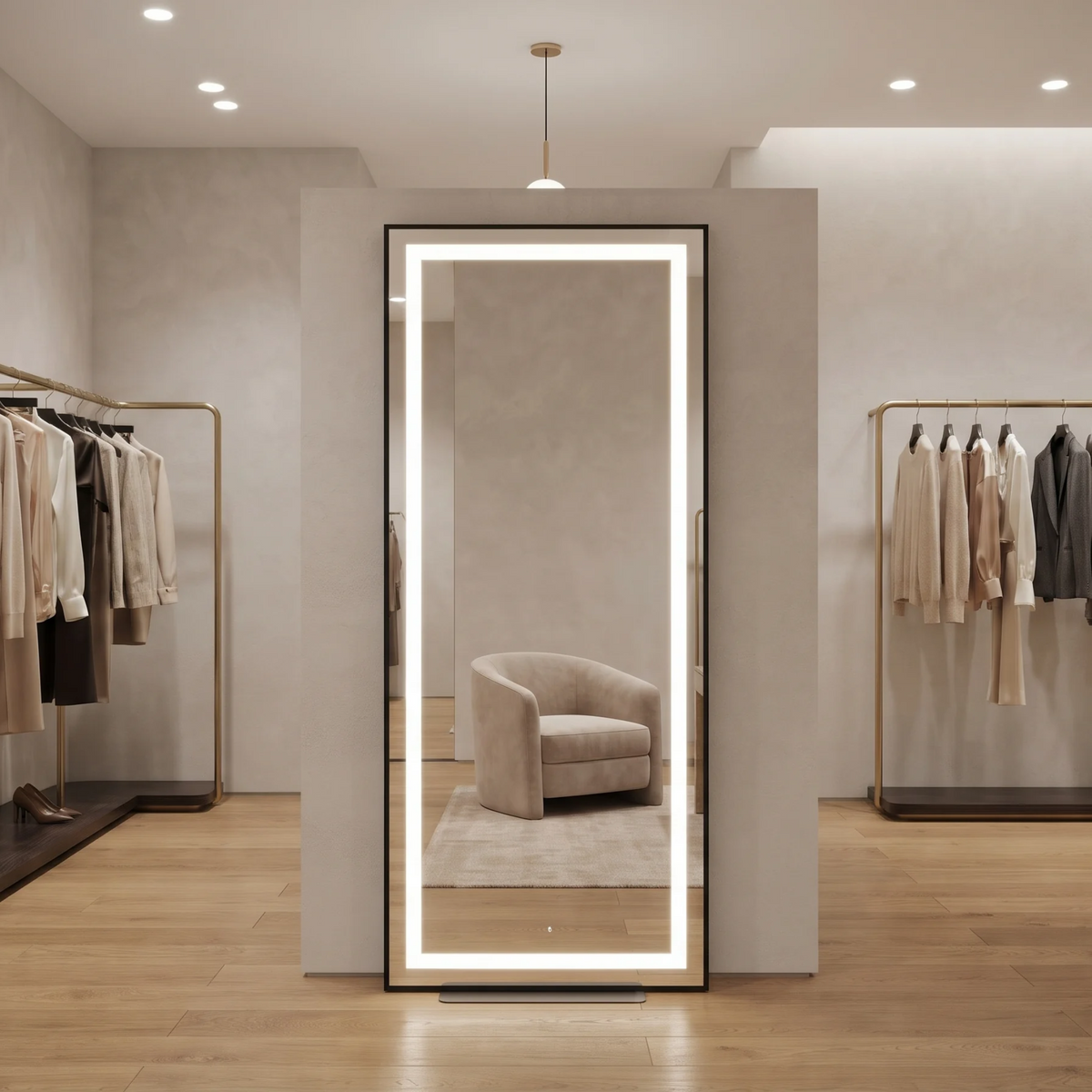 Black Framed LED Rectangular Mirror