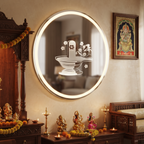 Round Frameless LED Wall Mirror with Spiritual Shivling Etching