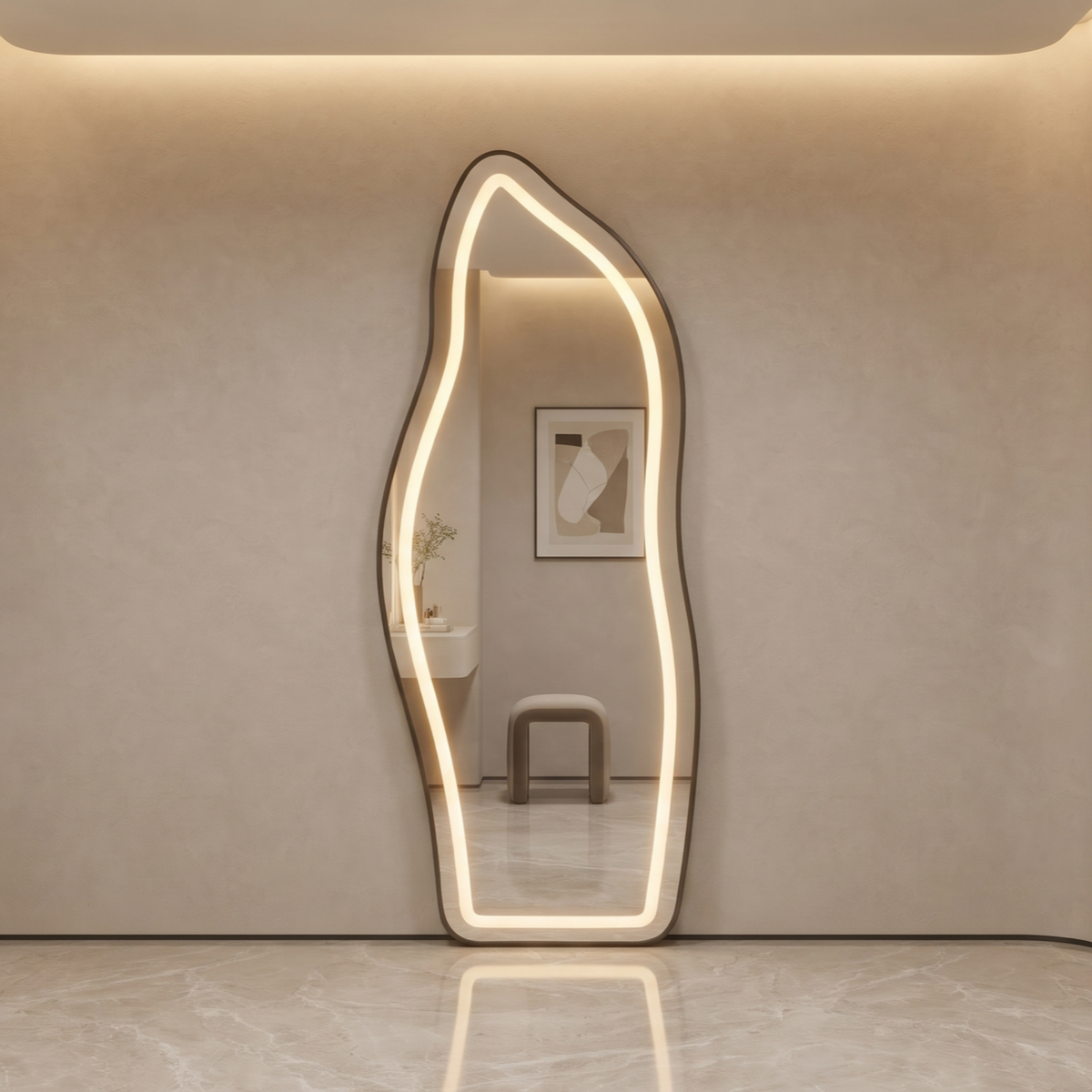 Organic Asymmetric Framed LED Full-Length Mirror