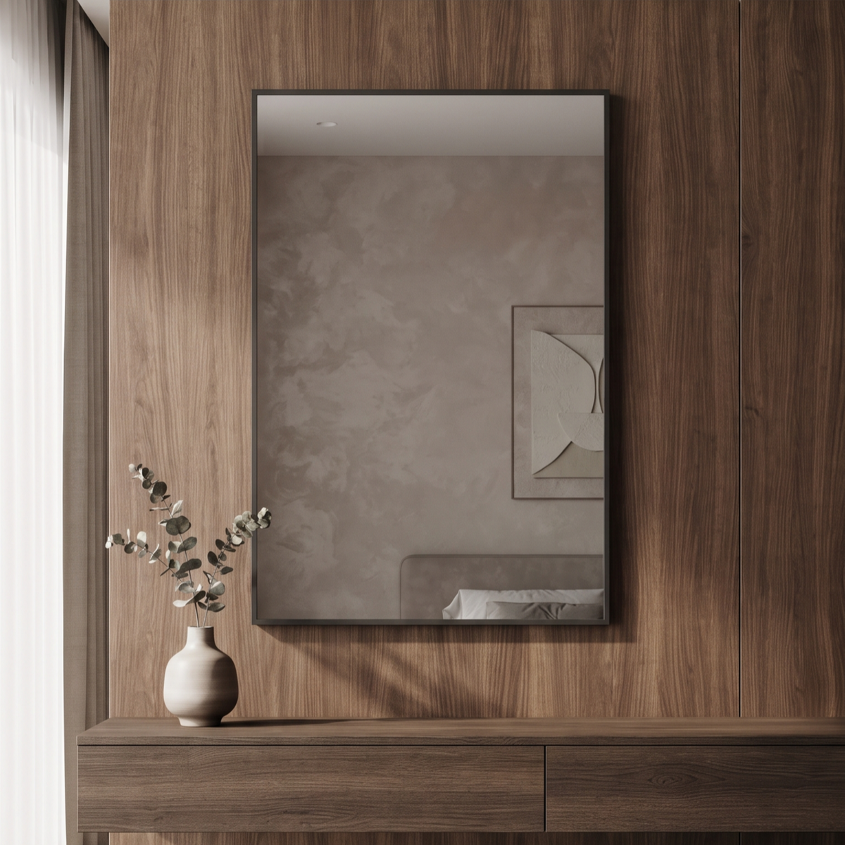 Modern Rectangular Framed Accent Mirror with Slim Profile