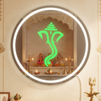 Round Frameless LED Wall Mirror with Ganesha Motif