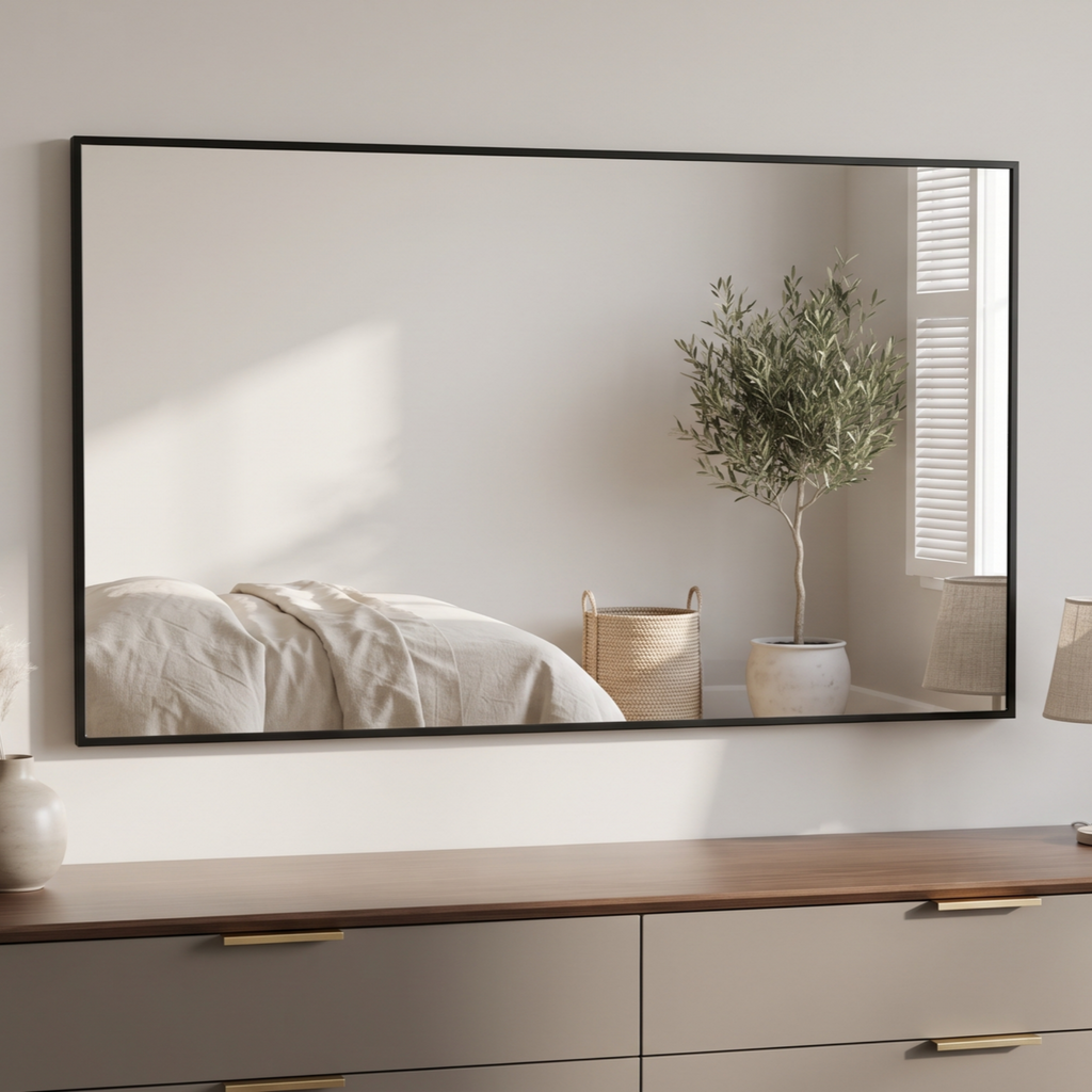 Modern Rectangular Wall Mirror with Thin Black Frame