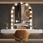 Gold Arched Hollywood Vanity Mirror with Perimeter Bulbs and Touch Controls