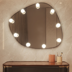Illuminated Asymmetrical Vanity Mirror with Hollywood Bulbs